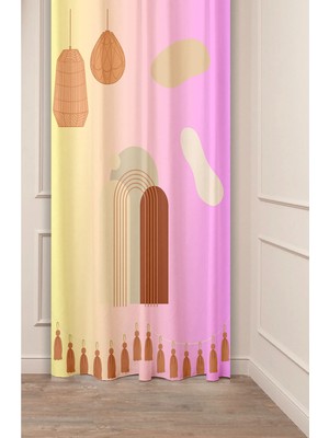 Greendecor Gökkuşağı Lamba Bohem Yaprak Özel Tasarım Desenli Dijital Baskılı (Tek Kanat) Modern Şık Fon Perde