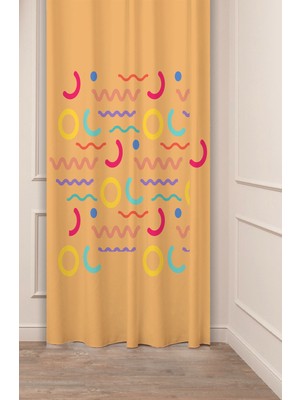 Greendecor Geometrik Çizgi Şekiller Özel Tasarım Desenli Dijital Baskılı (Tek Kanat) Modern Şık Fon Perde