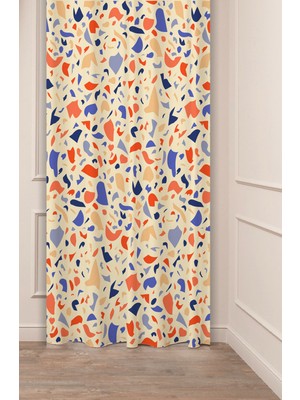 Greendecor Çiçekler Yaprak Çizgili Bohem Desenli Özel Tasarım Dijital Baskılı (Tek Kanat) Modern Şık Fon Perde