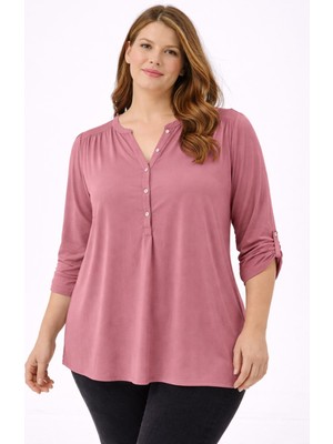 Şans Kadın Büyük Beden Gül Kurusu, Ayarlanabilir Truvakar Kol, Omuz Kroşeta Detaylı Bluz 65N39281