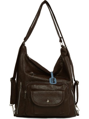 Bagmori Kahverengi Yumuşak Dokulu Büyük Tek Cep Kapaklı Askılı ve Sırt Salaş Çanta