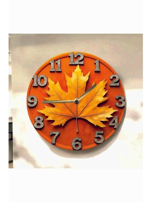 AA Shop Yaprak Bitki Renkli Baskı Desenli Sayılı Hediyelik Ahşap Sessiz Tablo Duvar Saati 632