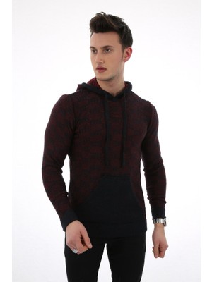 buğrahayalin Erkek Desenli Kapşonlu Cepli Günlük Triko Kazak