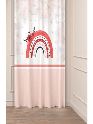 Greendecor Özel Tasarım Gökkuşağı Yıldız Bulut Desenli Dijital Baskılı (Tek Kanat) Çocuk Odası Bohem Fon Perde