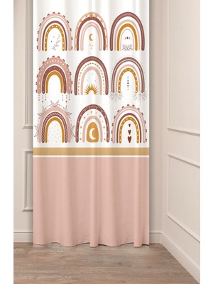 Greendecor Özel Tasarım Gökkuşağı Yıldız Bulut Desenli Dijital Baskılı (Tek Kanat) Çocuk Odası Bohem Fon Perde