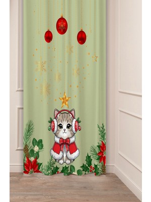 Greendecor Yılbaşı Çam Ağacı Noel Ağacı Kar Yeni Yıl Christmas Desenli Özel Tasarımlı Dijital Baskılı Fon Perde