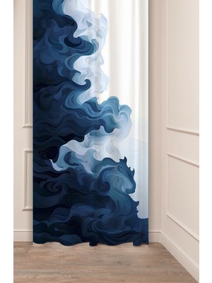 Greendecor Deniz Dalga Okyanus Desenli Dijital Baskılı Fon Perde (Tek Kanat) Renkli Modern Bohem Fon Perde