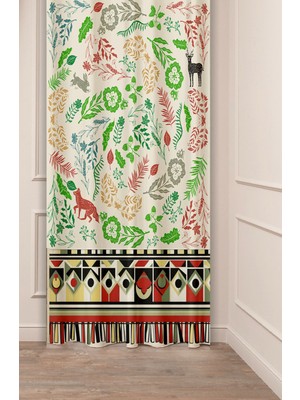 Greendecor Bohem Çiçek Yaprak Antika Desenli Özel Tasarım Dijital Baskılı (Tek Kanat) Modern Şık Tarz Fon Perde