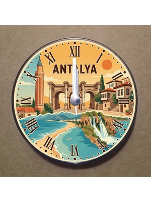 Bsb Antalya Temalı Magnet Saat Buzdolabı Süsü Duvar Saati 10,5cm MS2009