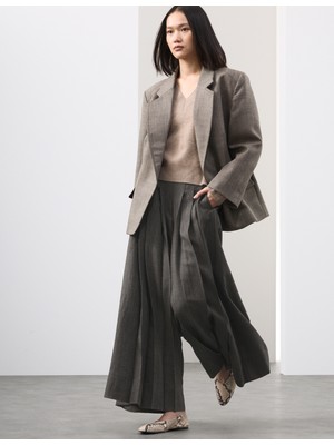 Marks & Spencer %100 Yünlü Plise Detaylı Bol Paça Pantolon