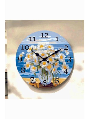 AA Shop Çiçek Bitki Renkli Baskı Desenli Sayılı Hediyelik Ahşap Sessiz Tablo Duvar Saati 690