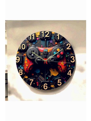 AA Shop Oyuncu Gamer Renkli Baskı Desenli Sayılı Hediyelik Ahşap Sessiz Tablo Duvar Saati 611