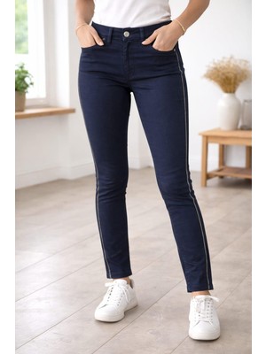 Bolınto Yanları Zıncırlı Yuksek Bel 5 Cep Lıkralı  Dar Paca Pantolon