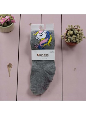 Ekinoks Unıcorn Koton Dikişsiz Kaymaz Tabanlı Kız Çocuk Külotlu Çorap - RYZEÇ004 - Gri - 3 - 4 Yaş Gri