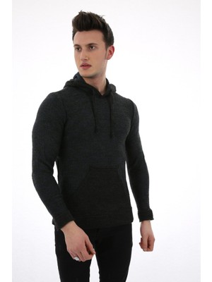 buğrahayalin Erkek Desenli Kapşonlu Cepli Günlük Triko Kazak