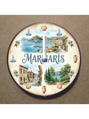 Bsb Marmaris Temalı Magnet Saat Buzdolabı Süsü Duvar Saati 10,5cm MS2036