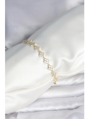 Inure Jewelry Zirkon Taşlı Pirinç Yonca Model Bileklik