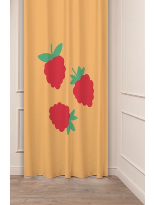 Greendecor Tatlı Meyve Ahududu Böğürtlen Desenli Bohem Tasarımlı Dijital Baskılı (Tek Kanat) Mutfak Fon Perde