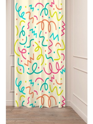 Greendecor Çiçekler Yaprak Çizgili Bohem Desenli Özel Tasarım Dijital Baskılı (Tek Kanat) Modern Şık Fon Perde