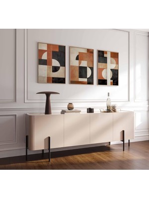 Pam Studio Kiremit Siyah Geometrik 3’lü Tablo Seti – Modern Soyut Duvar Dekoru