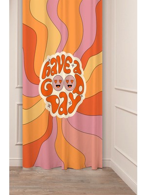 Greendecor Have A Good Day Hippi Renkli Desenli Özel Tasarım Dijital Baskılı (Tek Kanat) Modern Şık Fon Perde