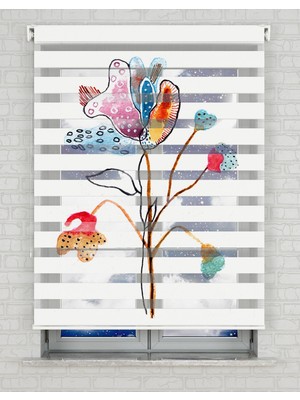 BRIGHTCOVER Suluboya Çiçekler Baskılı Zebra Perde - Gece Gündüz - Salon Perdesi, Mutfak Perdesi | Kokusuz Mürekkeple Basılmış  Zebra Perdeler ile Sende Tarzını Yansıt! | 1 Dakikada Pratik Montaj