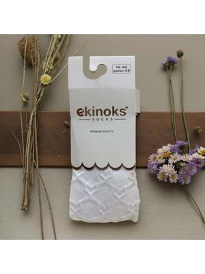 Ekinoks Kalp Desenli Dikişsiz Koton Kız Çocuk Külotlu Çorap - RYZEÇ006 - Beyaz - 5 - 6 Yaş Beyaz