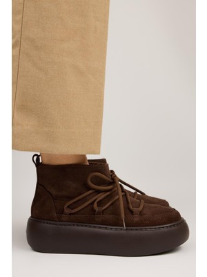 Manijero Serras Kadın Deri Bağcıklı Içi Kürklü Kahve Bot