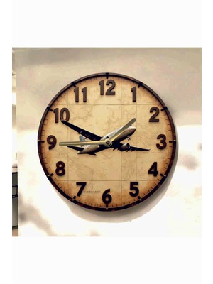 AA Shop Uçak Renkli Baskı Desenli Sayılı Hediyelik Ahşap Sessiz Tablo Duvar Saati 677