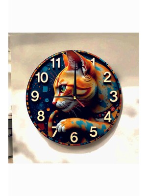 AA Shop Kedi Hayvan Renkli Baskı Desenli Sayılı Hediyelik Ahşap Sessiz Tablo Duvar Saati 629