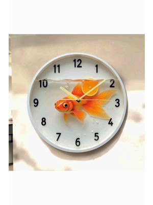 AA Shop Balık Hayvan Renkli Baskı Desenli Sayılı Hediyelik Ahşap Sessiz Tablo Duvar Saati 670
