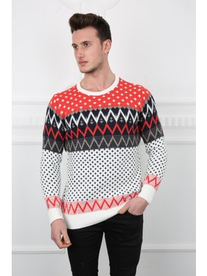 buğrahayalin Desenli Sıfır Yaka Kalın Erkek Günlük Triko Kazak