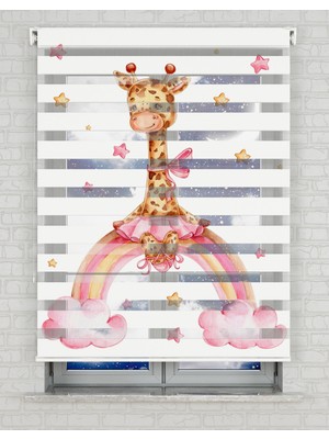 BRIGHTCOVER Pembe Bulutlar ve Şirin Zürafa Baskılı Zebra Perde - Gece Gündüz - Bebek Odası Perdesi | Kokusuz Mürekkeple Basılmış  Zebra Perdeler ile Sende Tarzını Yansıt! | 1 Dakikada Pratik Montaj