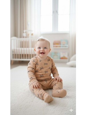 Gültekin Bebe Miniworld Kız 6-24 Aylık Fiyonk Baskılı Sıfır Yaka Pijama TAKIMI-18733136 - Bej