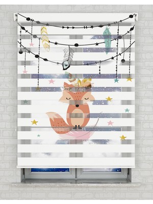 BRIGHTCOVER Sevimli Tilki ve Yıldızlar Baskılı Zebra Perde - Gece Gündüz - Çocuk Odası Perdesi | Kokusuz Mürekkeple Basılmış  Zebra Perdeler ile Sende Tarzını Yansıt! | 1 Dakikada Pratik Montaj