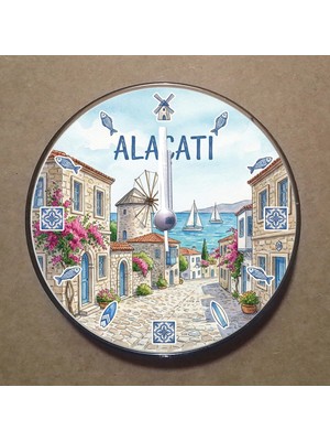 Bsb Alaçatı Temalı Magnet Saat Buzdolabı Süsü Duvar Saati 10,5cm MS2004