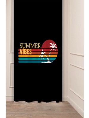 Greendecor Summer Vibes Yaz Palmiye Güneş Desenli Özel Tasarım Dijital Baskılı (Tek Kanat) Modern Şık Fon Perde