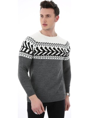 buğrahayalin Desenli Gri Kalın Kışlık Günlük Triko Kazak