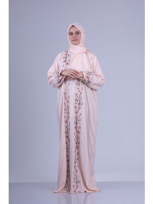 Tulteks Tülteskz Kadın Fermuarlı Tek Parça Çiçek Nakışlı Namaz Elbisesi