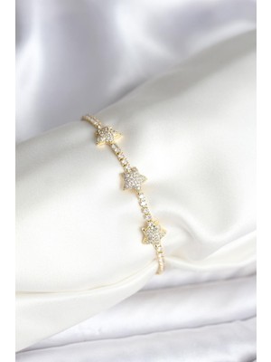 Inure Jewelry Yıldız Model Zirkon Taşlı Gold Renk Pirinç Su Yolu Kadın Bileklik