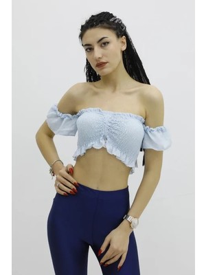 End Black Store Balon Kol Lastikli Kadın Büstiyer Bebe Mavi P-019964