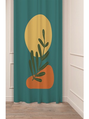 Greendecor Yaprak Minimalist Bohem Desenli Özel Tasarım Dijital Baskılı (Tek Kanat) Şık Sade Tarz Fon Perde