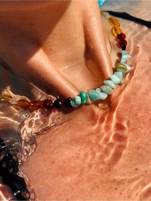 CAPO By Aytaç Yamaç Sitrin Baltık Kehribar ve Aventurin Taşlı Kadın Kolye