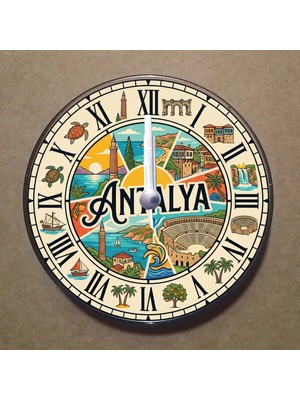 Bsb Antalya Temalı Magnet Saat Buzdolabı Süsü Duvar Saati 10,5cm MS1014