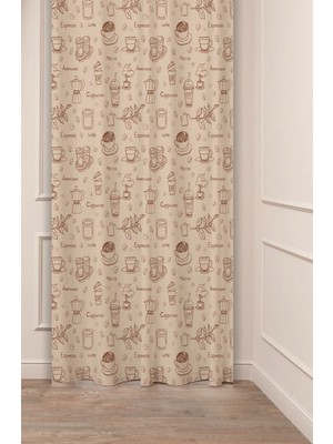 Greendecor Coffee Mutfak Kahve Çekirdeği Tatlı Meyve Yeşillik Desenli Özel Tasarım Bohem (Tek Kanat) Fon Perde