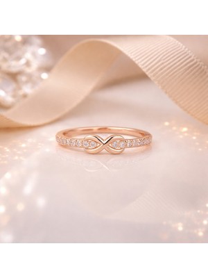 Siset Gümüş 95 Ayar  Rose  Kaplama  Zirkon  Taşlı  Sonsuzluk Gümüş Yüzük