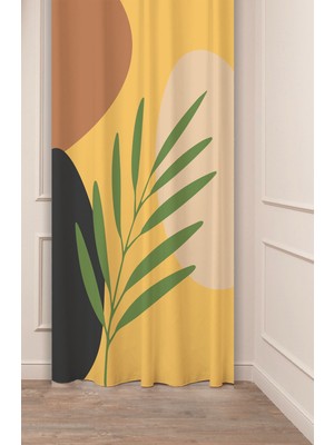 Greendecor Çiçek Bohem Minimalist Bej Krem Desenli Özel Tasarım Dijital Baskılı (Tek Kanat) Modern Fon Perde