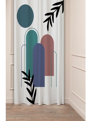 Greendecor Yaprak Bohem Minimalist Bej Krem Desenli Özel Tasarım Dijital Baskılı (Tek Kanat) Modern Fon Perde