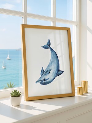 Fuart.Co Suluboyalı Yunus Dijital Baskı Poster (Çerçevesiz)Sea World Poster Serisi Sefu