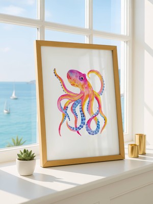 Fuart.Co Pembe Ahtapot Dijital Baskı Poster (Çerçevesiz)Sea World Poster Serisi Sefu